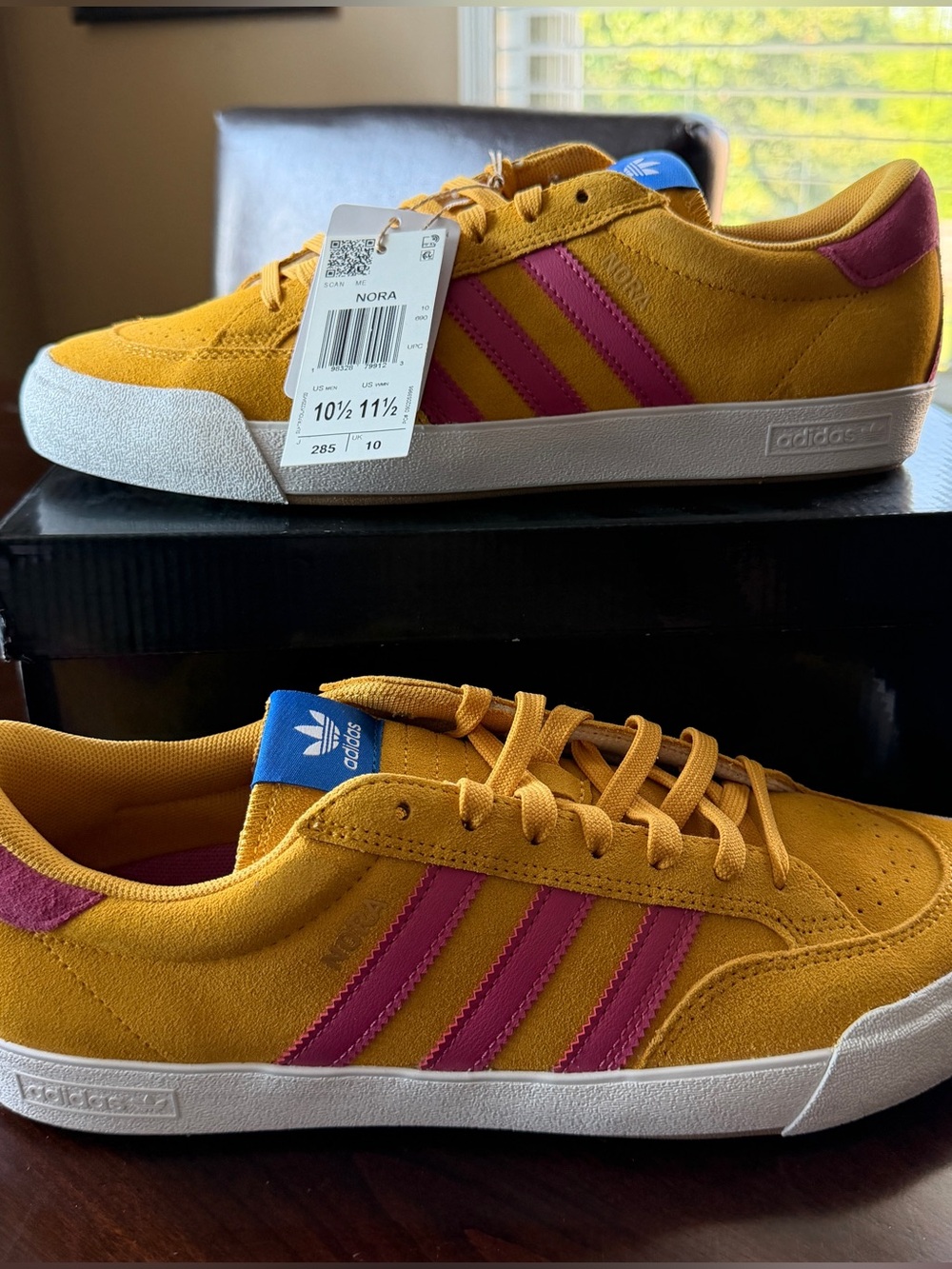 Adidas Nora Suede Sneakers - Mustard Yellow with Pink Stripes